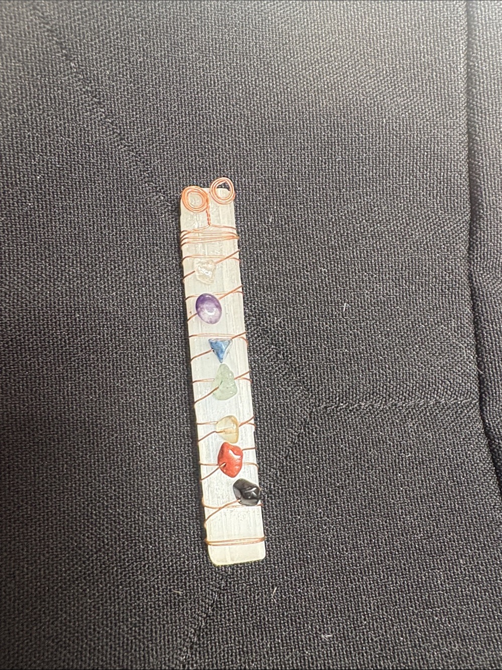 Handmade Vertical Crystal Chakra Pendant in cooper wiring.